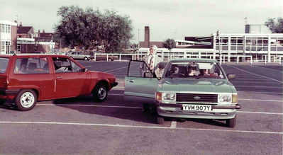 Fox Hunting August 10th.1982 Eric, G4HIF  (SK) standing
Mike, G4GSY driving. Photo ex G3VNQ/NM9J
