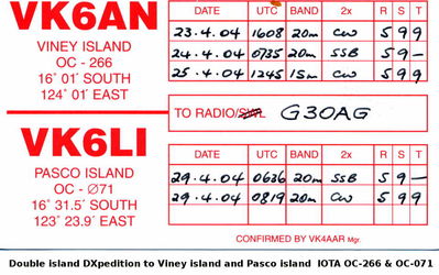 Viney island & Pasco island  
IOTA OC-266 & IOTA OC-071
